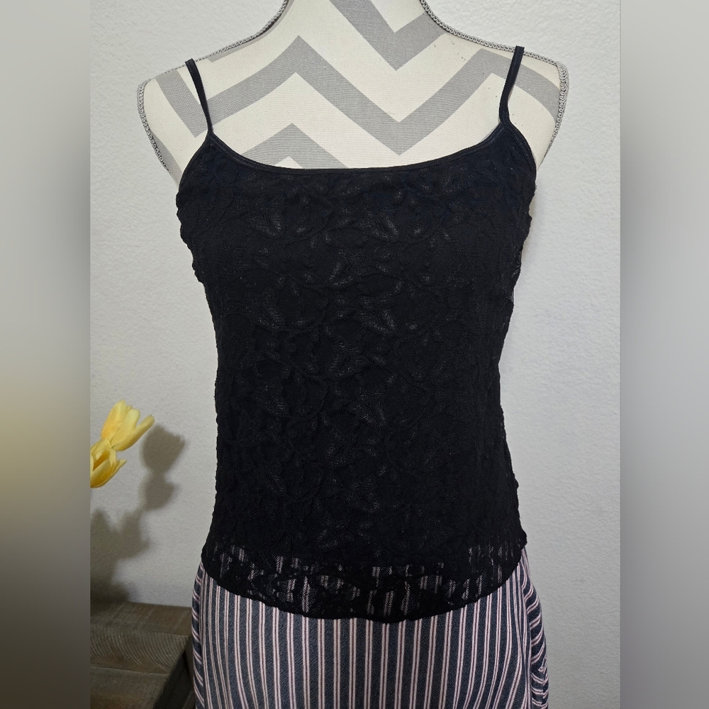 Black Lace Tank Top with Spaghetti Straps Size Large